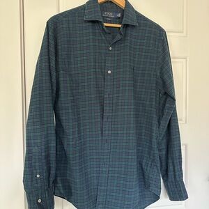 Ralph Lauren Men's Blue and Green Plaid Shirt